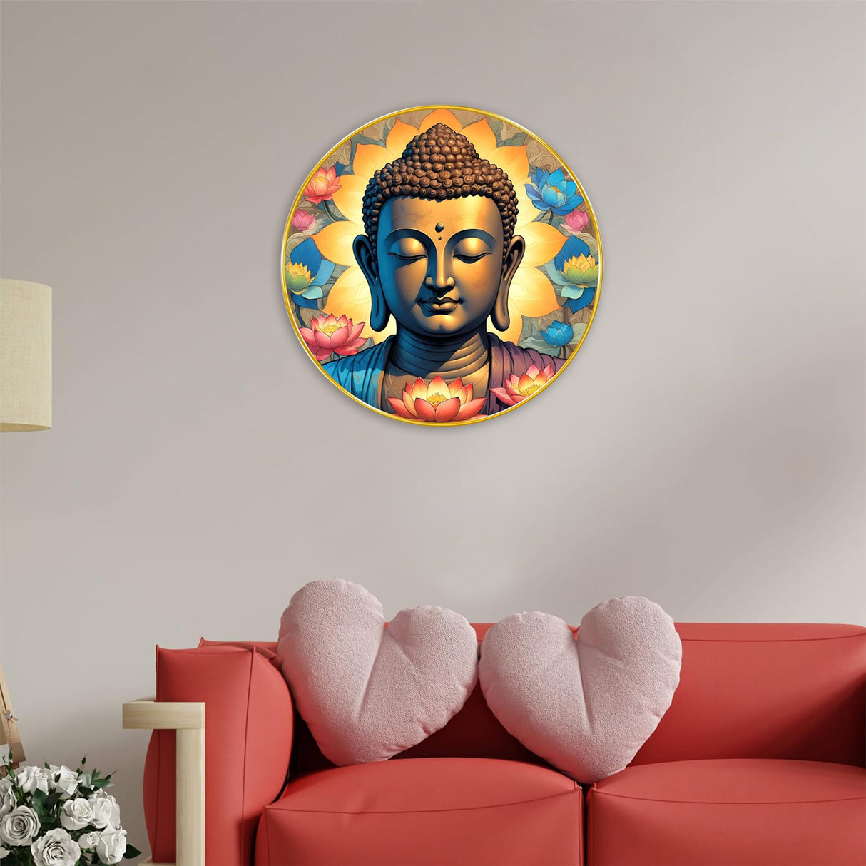 NOBILITY Buddha Painting modern sparkle lamination wall art with premium golden slim frame for Home Living Room Office Wedding Return Christmas Diwali Gift Items for Friends Family