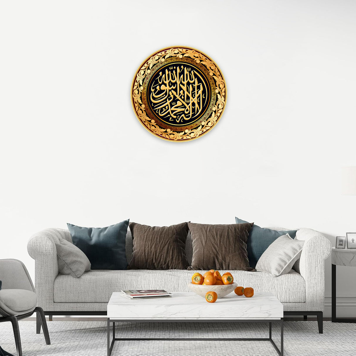 NOBILITY Islamic Painting modern sparkle lamination wall art with premium golden slim frame for Home Living Room