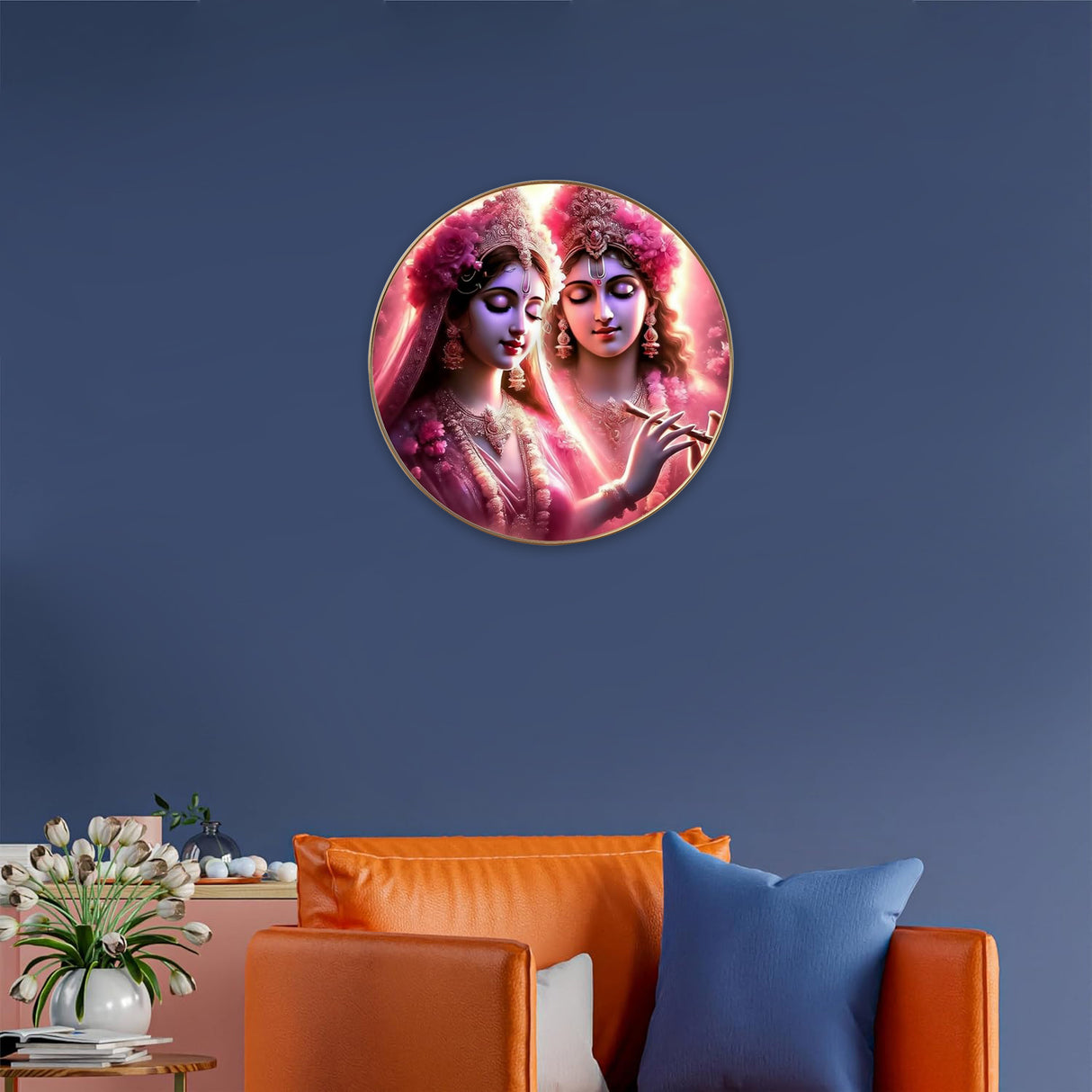 NOBILITY Radha Krishna Painting modern sparkle lamination Kanha wall art with premium golden slim frame for Home Living Room Office Wedding Return Christmas Diwali Gift Items for Friends Family