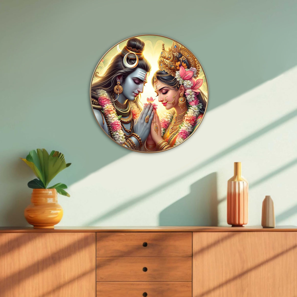 NOBILITY Shiv Parvati Painting modern sparkle lamination Sahiva Druga wall art with premium golden slim frame for Home Living Room Office Wedding Return Christmas Diwali Gift Items for Friends Family