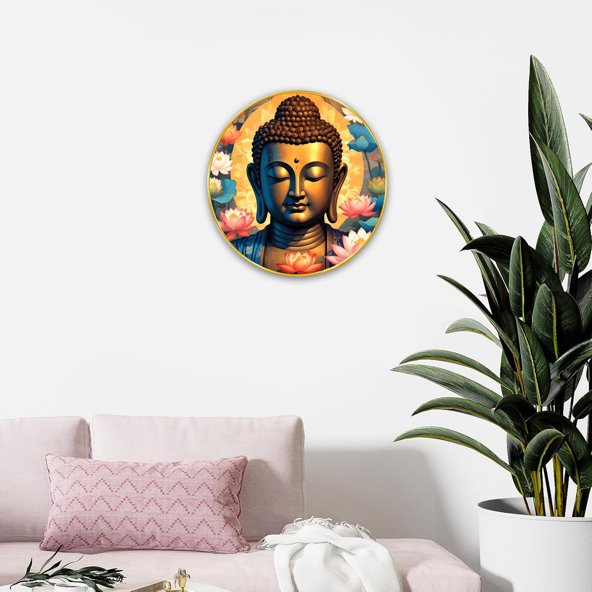 NOBILITY Buddha Painting modern sparkle lamination wall art with premium golden slim frame for Home Living Room Office Wedding Return Diwali Gift Items for Friends Family