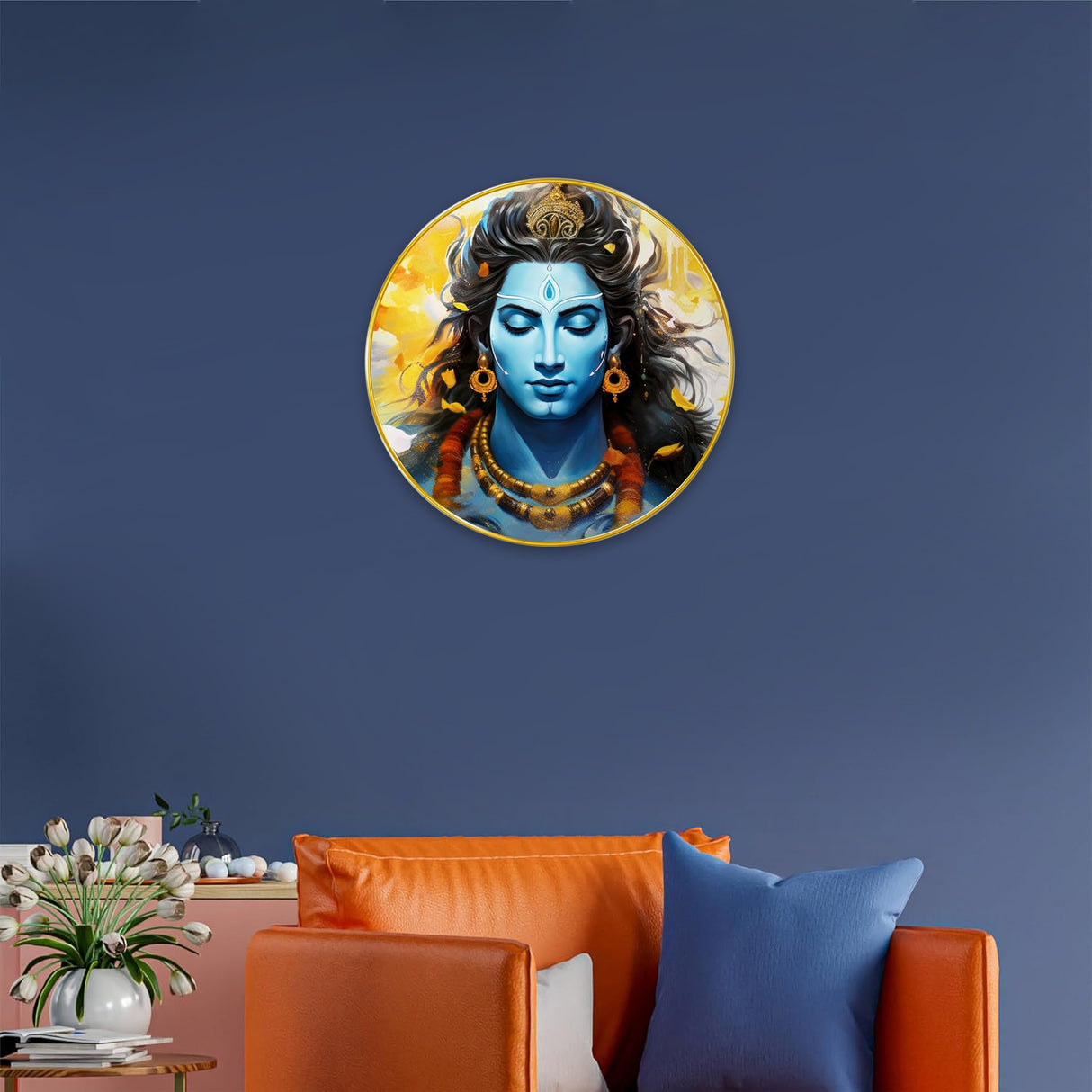 NOBILITY Lord Shiva Painting modern sparkle lamination wall art with premium golden slim frame for Home Living Room Office Wedding Return Christmas Diwali Gift Items for Friends Family