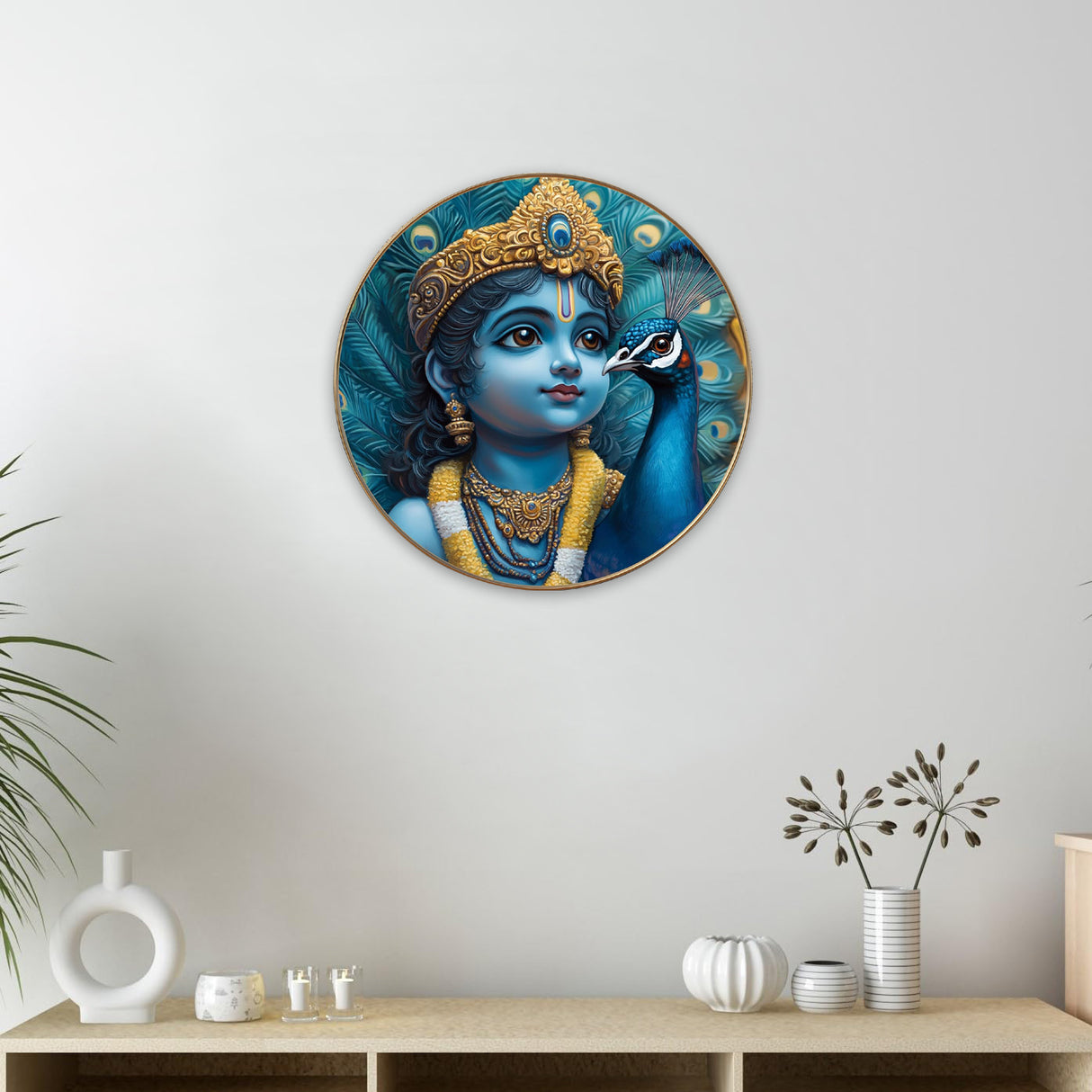 NOBILITY Krishna Painting modern sparkle lamination Kanha wall art with premium golden slim frame for Home Living Room Office Wedding Return Christmas Diwali Gift Items for Friends Family