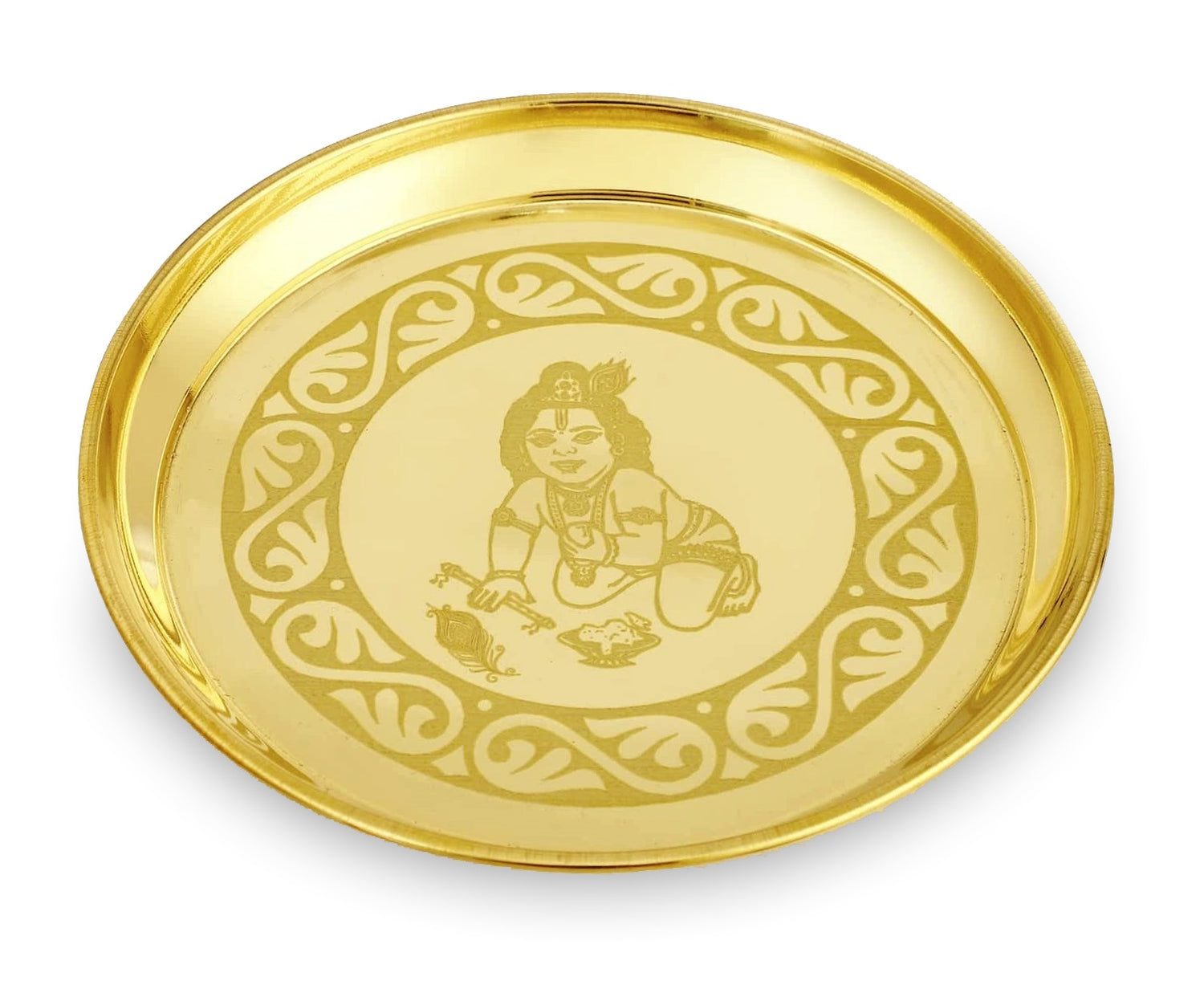 NOBILITY Pooja Thali Set Small 7 Inch With Blue Velvet Box Brass Laddu Gopal Bhog Thali for Krishna Janmashtami Decoration Puja Item Festival Puja Kanha Bhog Thali Set for Home Office Mandir Return Gift Items