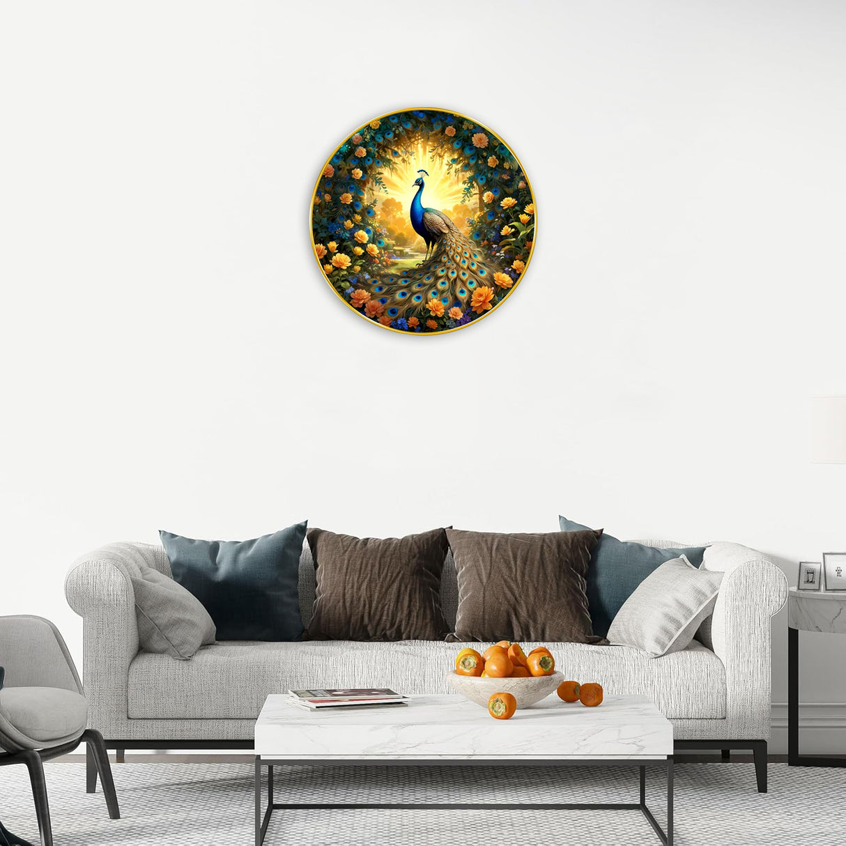 NOBILITY Peacock Painting modern sparkle lamination wall art with premium golden slim frame for Home Living Room Office Wedding Return Christmas Diwali Gift Items for Friends Family