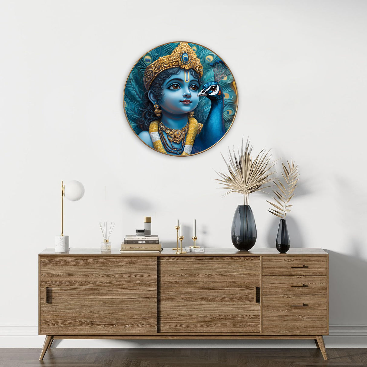 NOBILITY Krishna Painting modern sparkle lamination Kanha wall art with premium golden slim frame for Home Living Room Office Wedding Return Christmas Diwali Gift Items for Friends Family