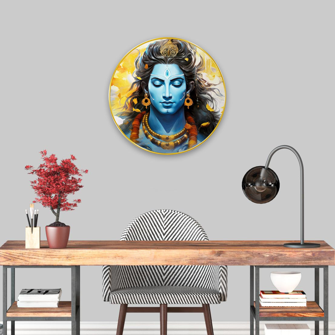 NOBILITY Lord Shiva Painting modern sparkle lamination wall art with premium golden slim frame for Home Living Room Office Wedding Return Christmas Diwali Gift Items for Friends Family