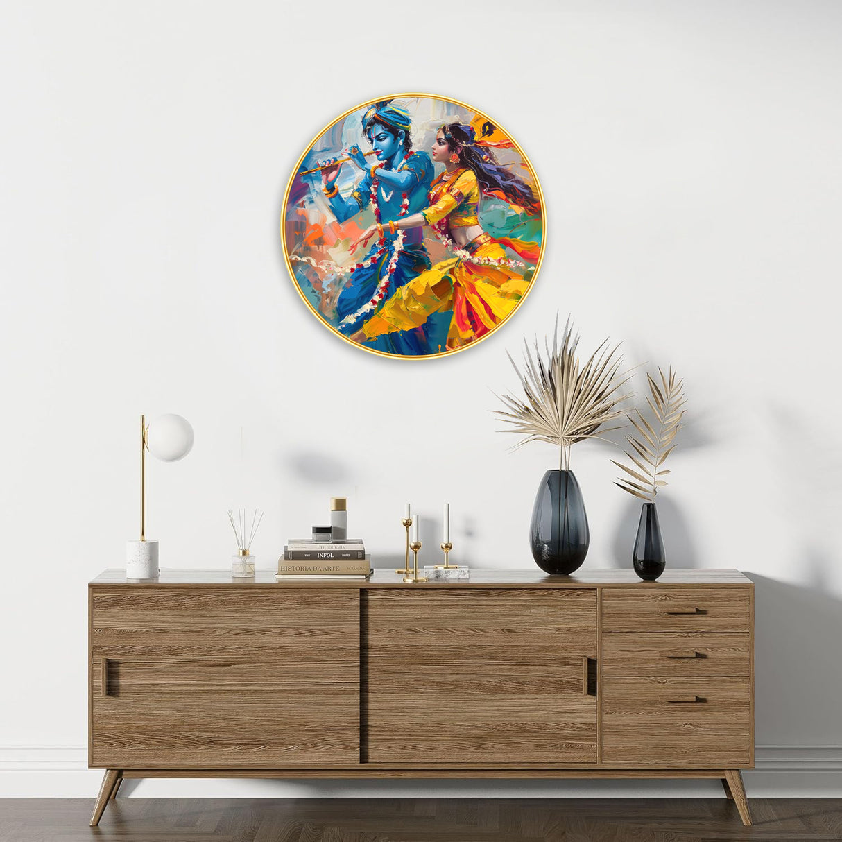 NOBILITY Radha Krishna Wall Art modern sparkle lamination Kanha Painting with premium golden slim frame for Home Living Room Office Wedding Return Christmas Diwali Gift Items for Friends Family