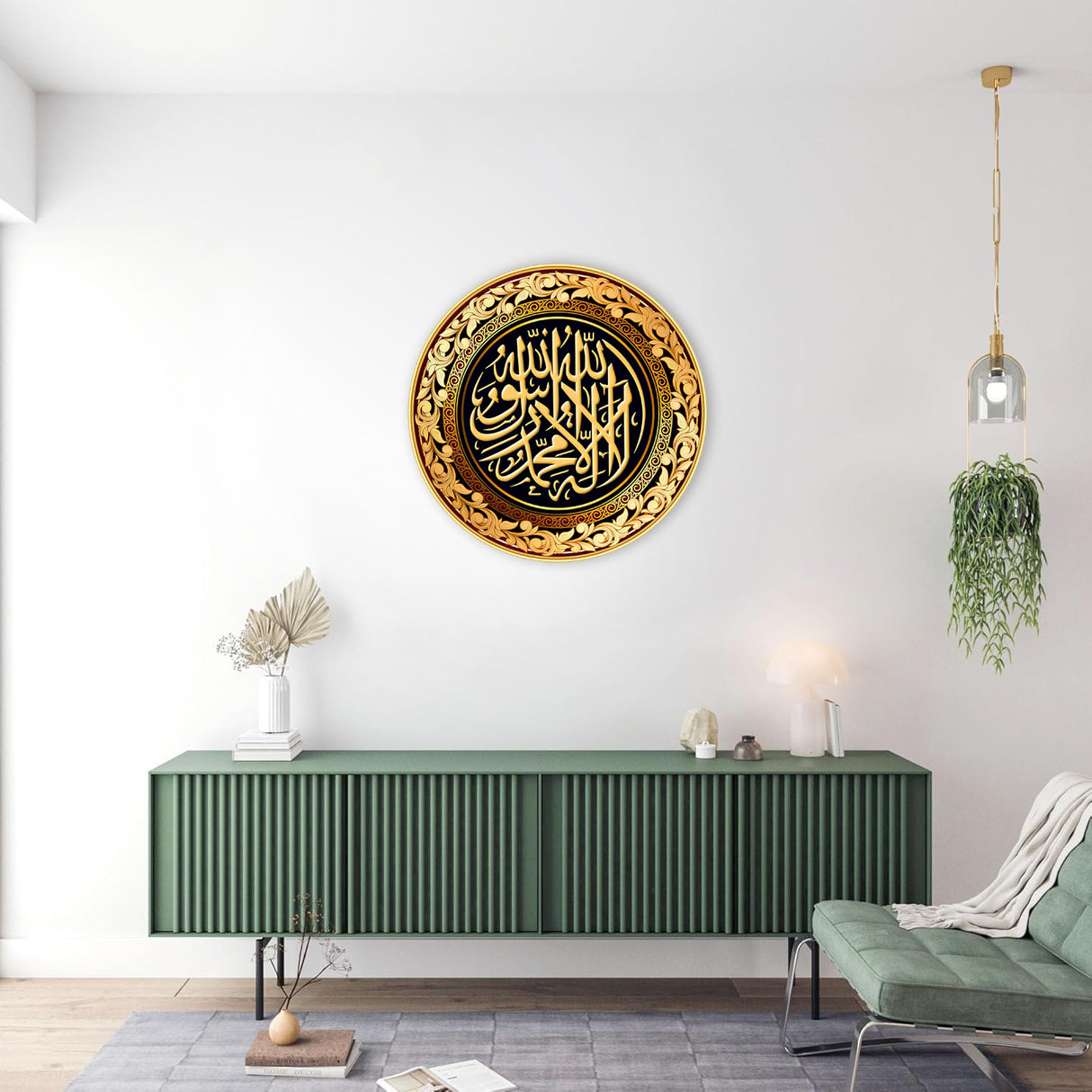 NOBILITY Islamic Painting modern sparkle lamination wall art with premium golden slim frame for Home Living Room