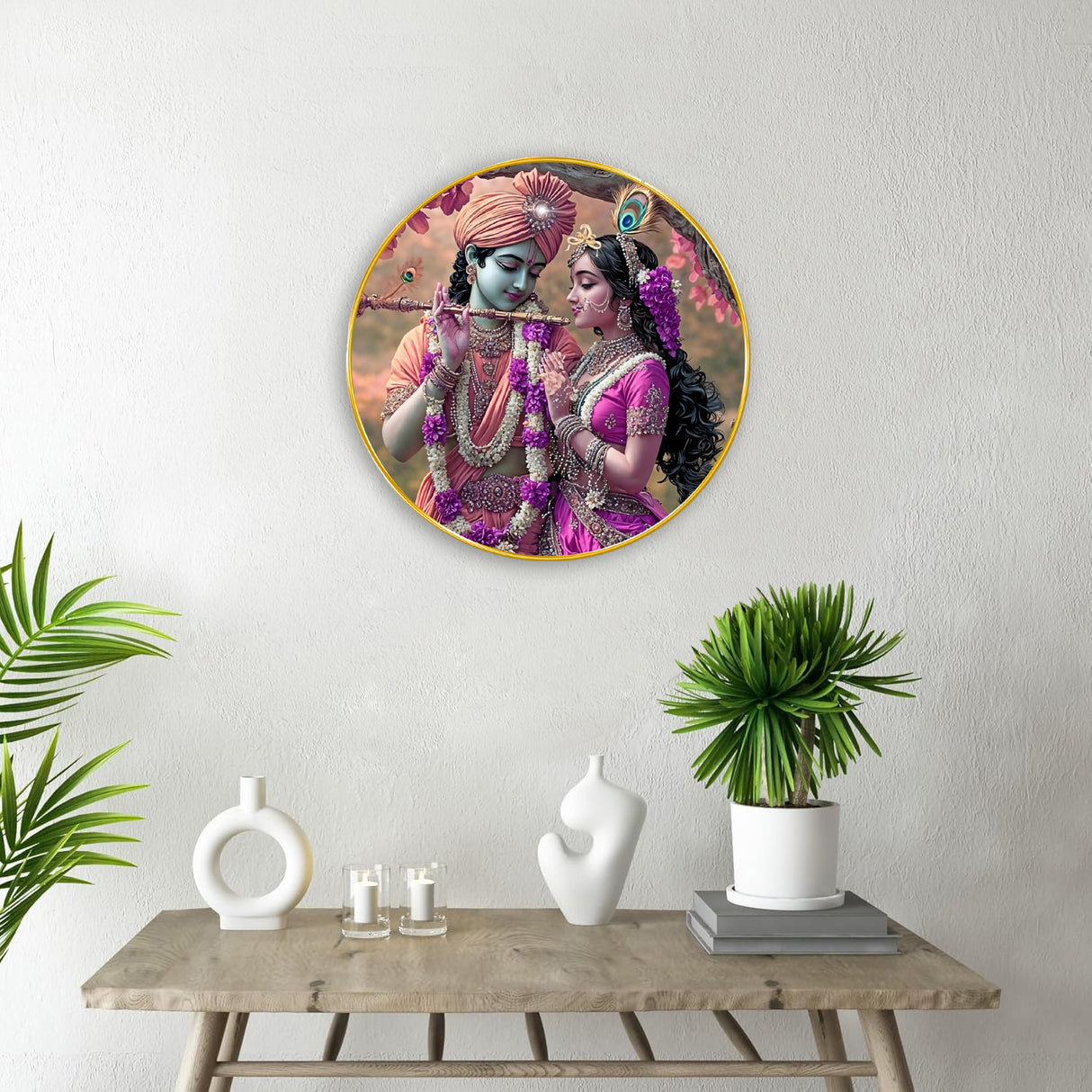 NOBILITY Radha Krishna Painting modern sparkle lamination Kanha wall art with premium golden slim frame for Home Living Room Office Wedding Return Christmas Diwali Gift Items for Friends Family