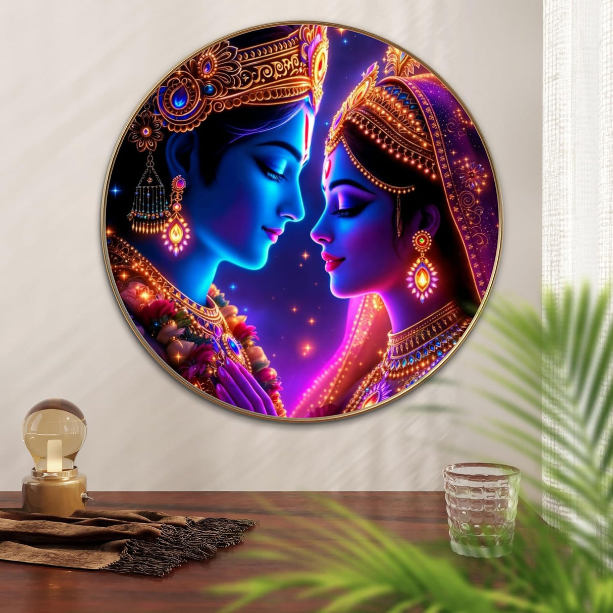 NOBILITY Radha Krishna Wall Art modern sparkle lamination Kanha Painting with premium golden slim frame for Home Living Room Office Wedding Return Christmas Diwali Gift Items for Friends Family