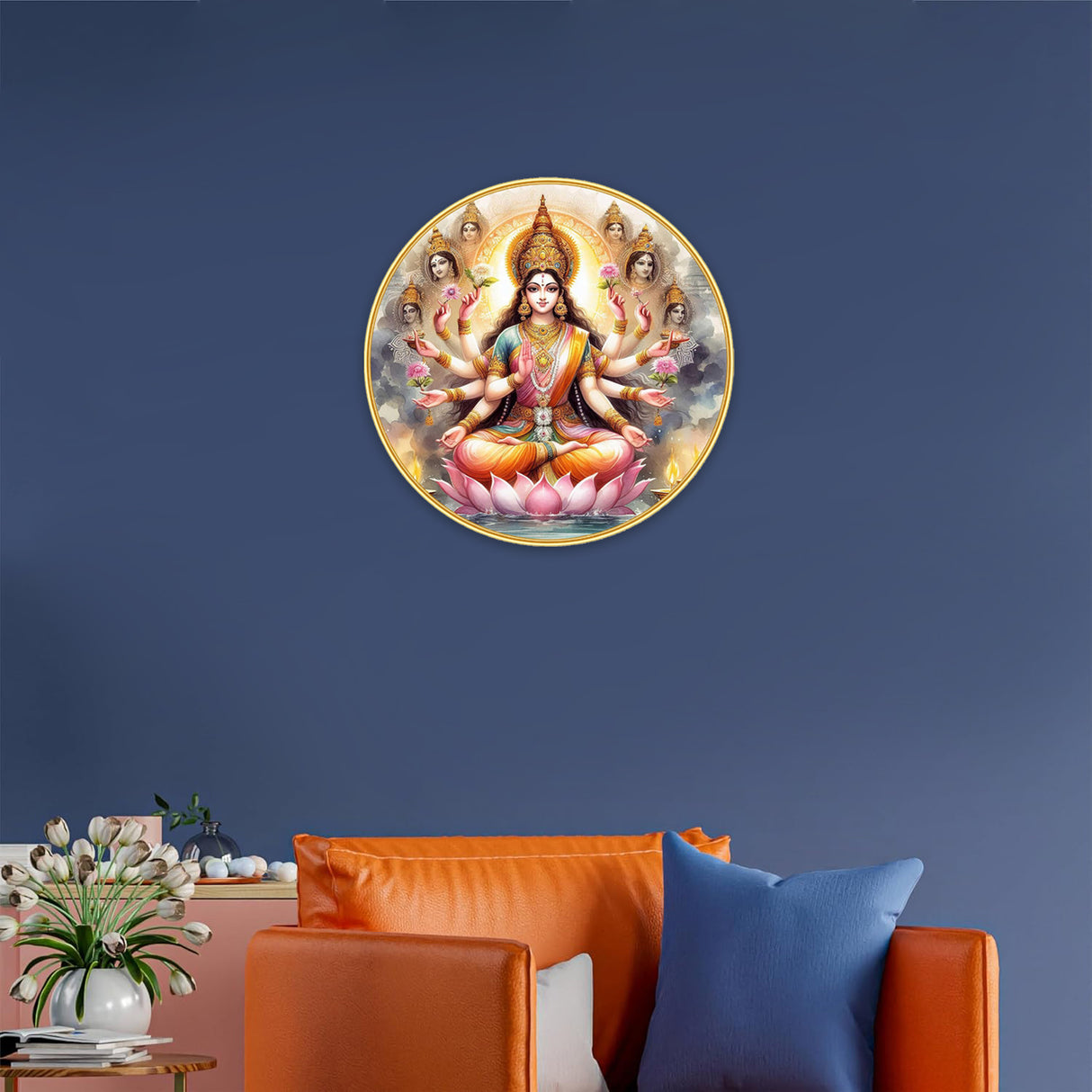 NOBILITY Mata Lakshmi Painting modern sparkle lamination wall art with premium golden slim frame for Home Living Room