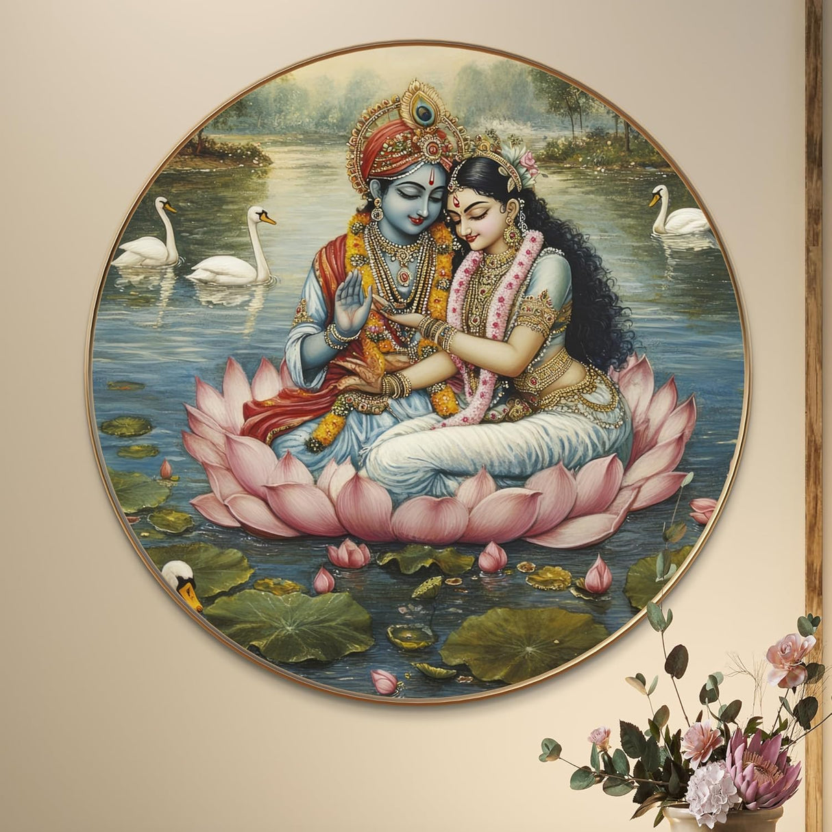 NOBILITY Radha Krishna Painting modern sparkle lamination Kanha wall art with premium golden slim frame for Home Living Room Office Wedding Return Christmas Diwali Gift Items for Friends Family