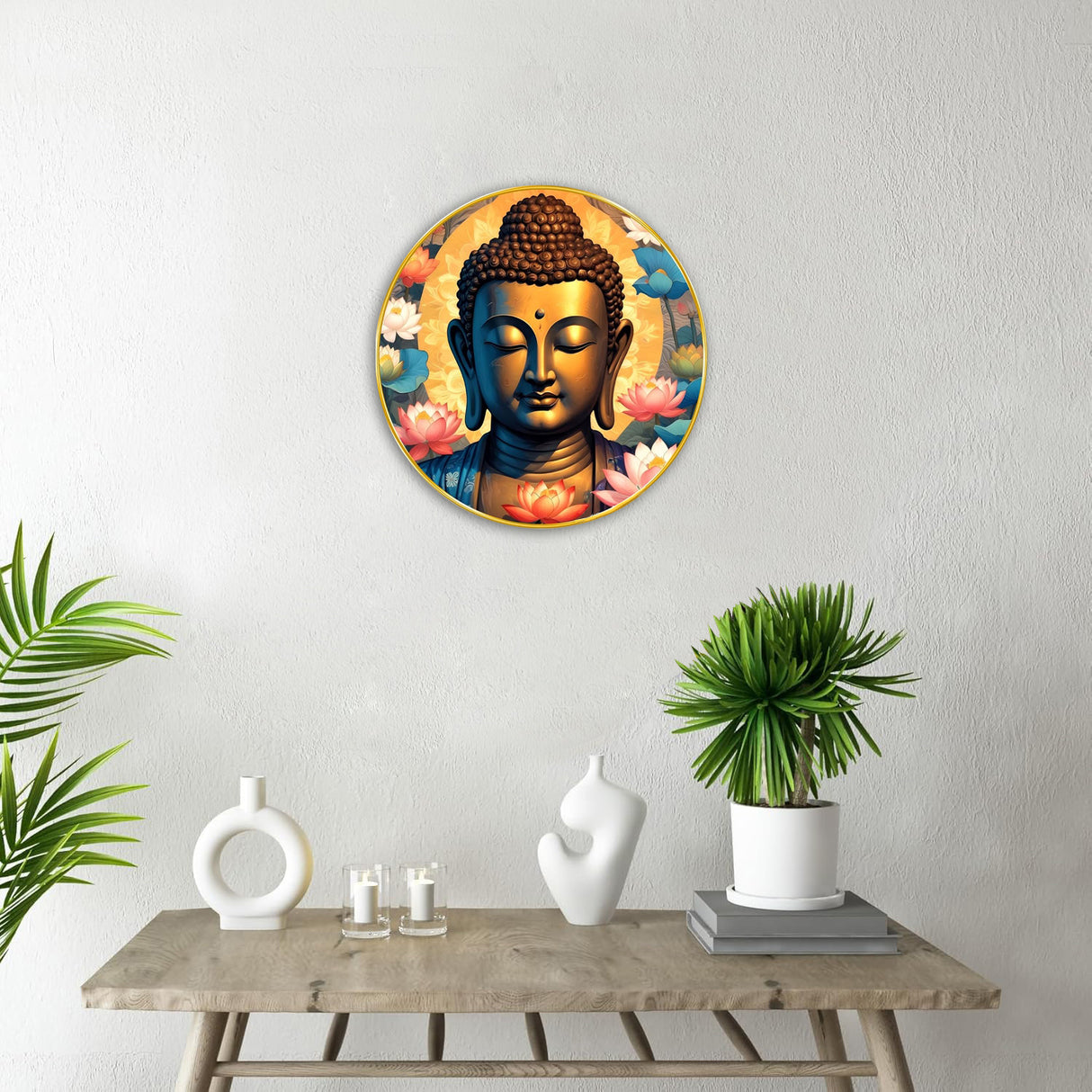 NOBILITY Buddha Painting modern sparkle lamination wall art with premium golden slim frame for Home Living Room Office Wedding Return Diwali Gift Items for Friends Family