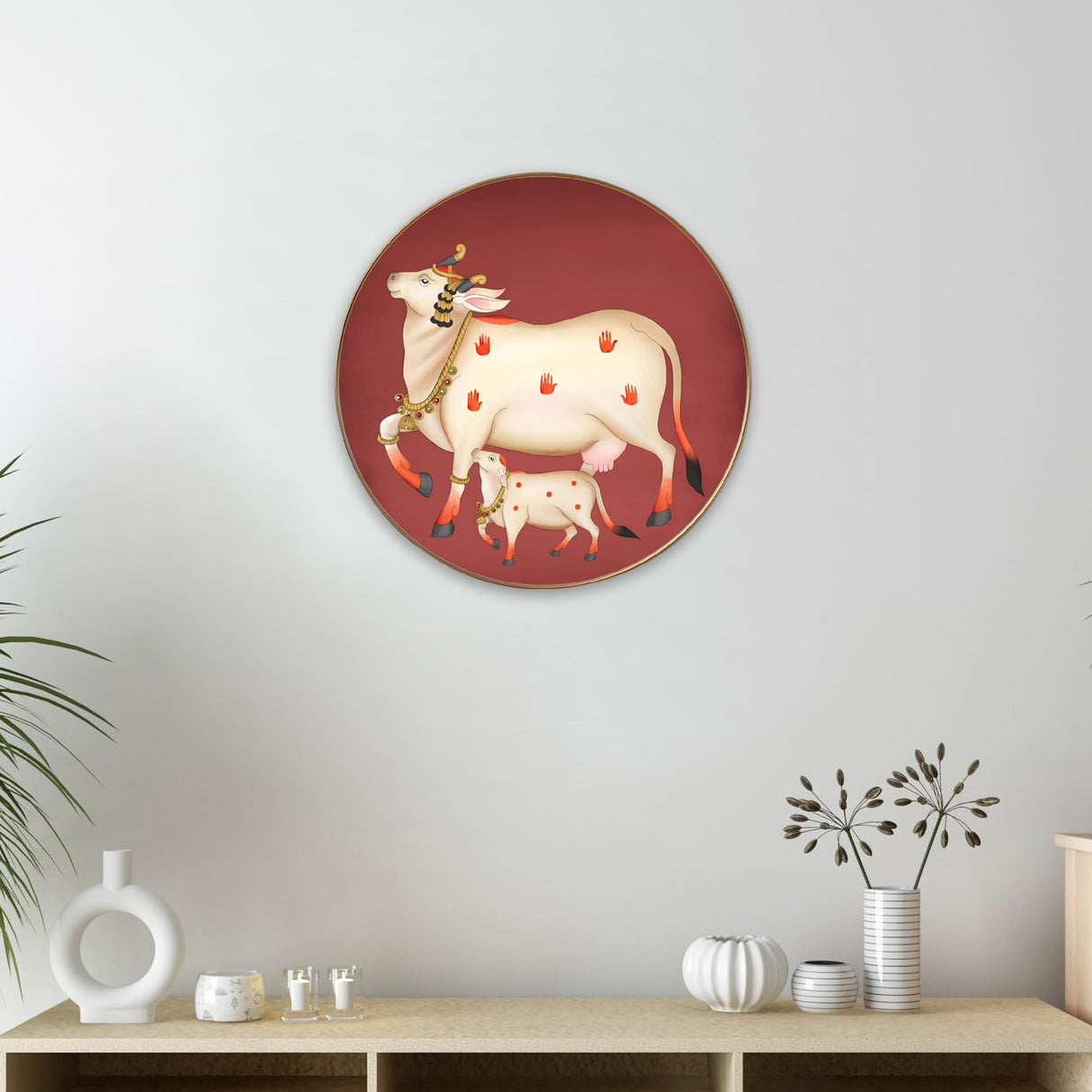 NOBILITY Cow with calf Painting modern sparkle lamination wall art with premium golden slim frame for Home Living Room Office Wedding Return Christmas Diwali Gift Items for Friends Family