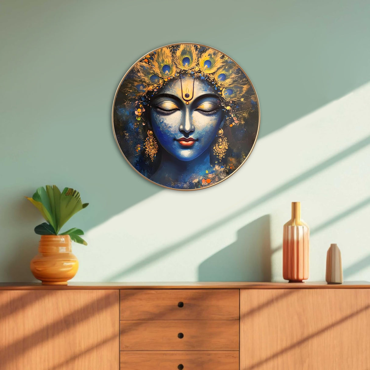 NOBILITY Krishna Painting modern sparkle lamination Kanha wall art with premium golden slim frame for Home Living Room Office Wedding Return Christmas Diwali Gift Items for Friends Family