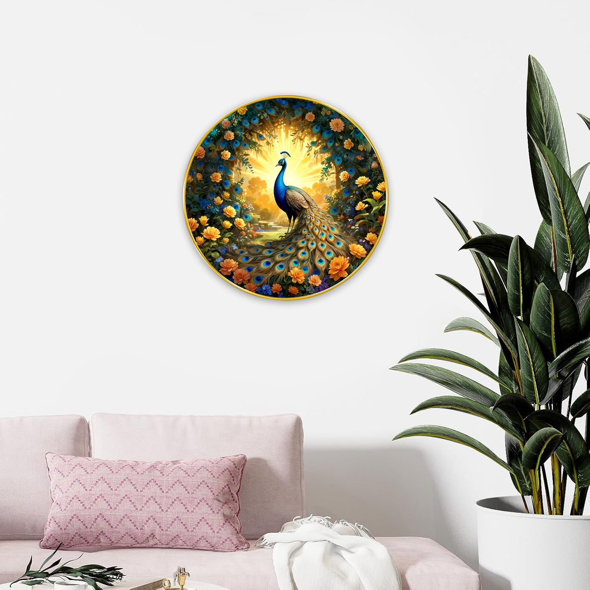 NOBILITY Peacock Painting modern sparkle lamination wall art with premium golden slim frame for Home Living Room Office Wedding Return Christmas Diwali Gift Items for Friends Family