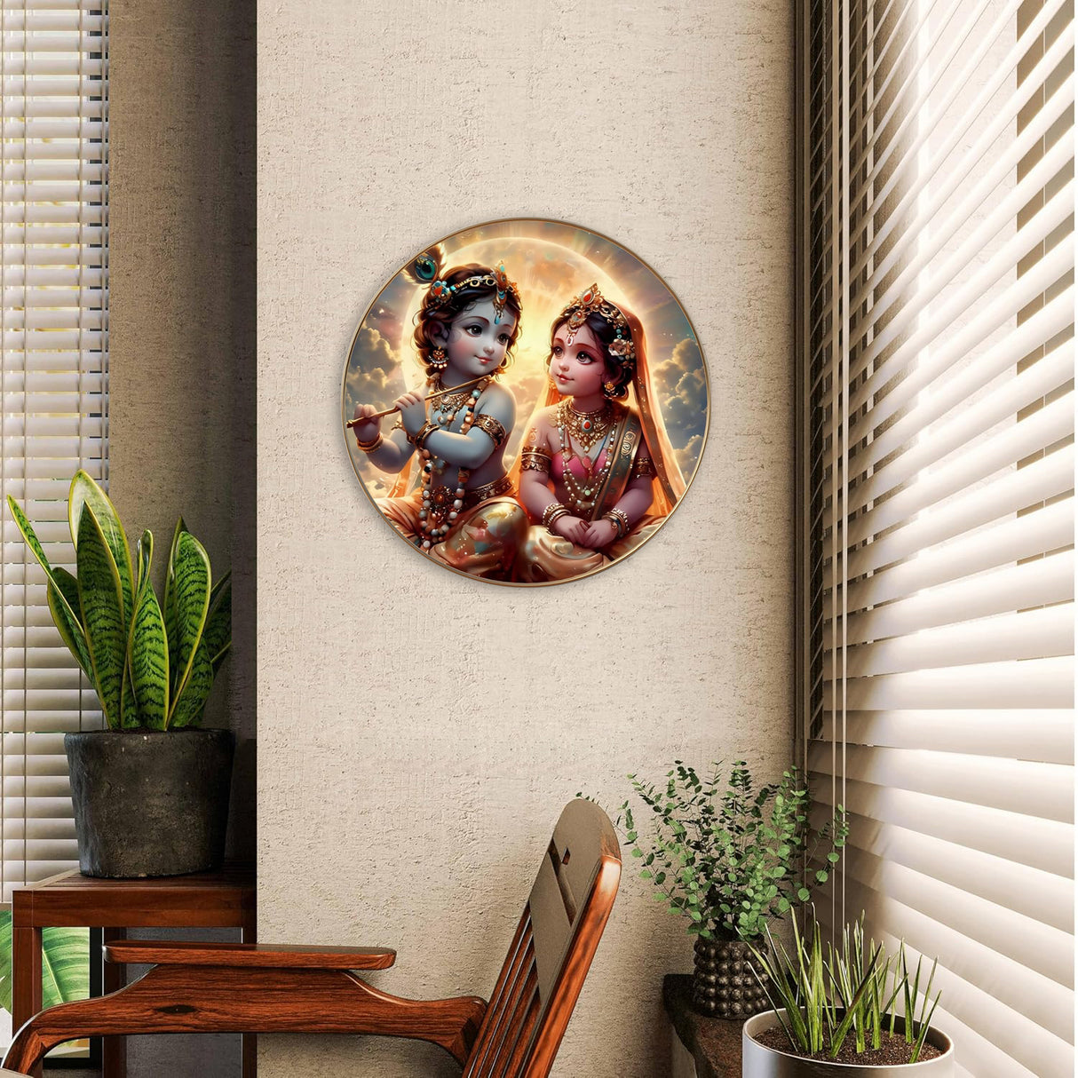 NOBILITY Radha Krishna Painting modern sparkle lamination wall art with premium golden slim frame for Home Living Room