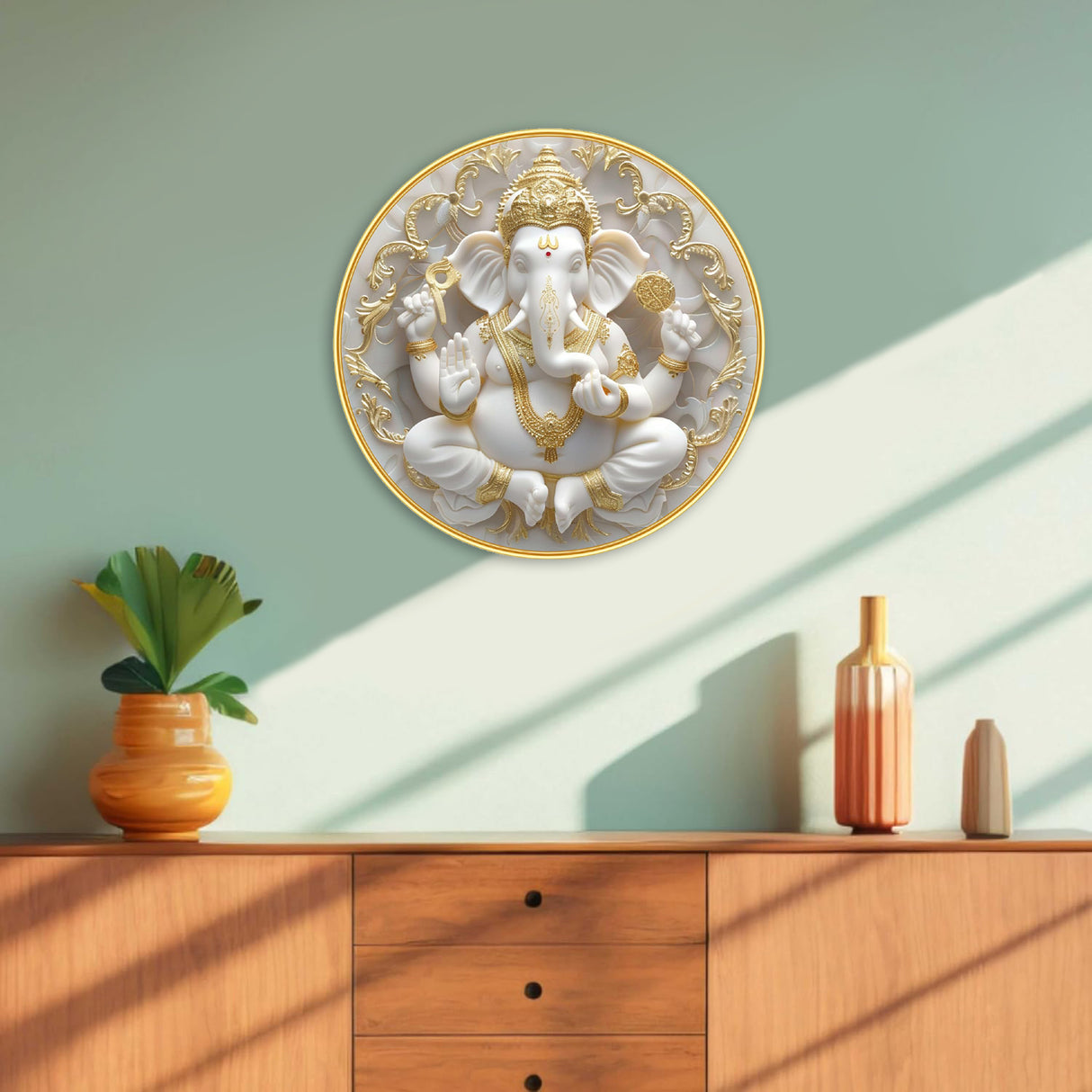 NOBILITY Ganesha Painting modern sparkle lamination Ganesh wall art with premium golden slim frame for Home Living Room Office Wedding Return Diwali Gift Items for Friends Family
