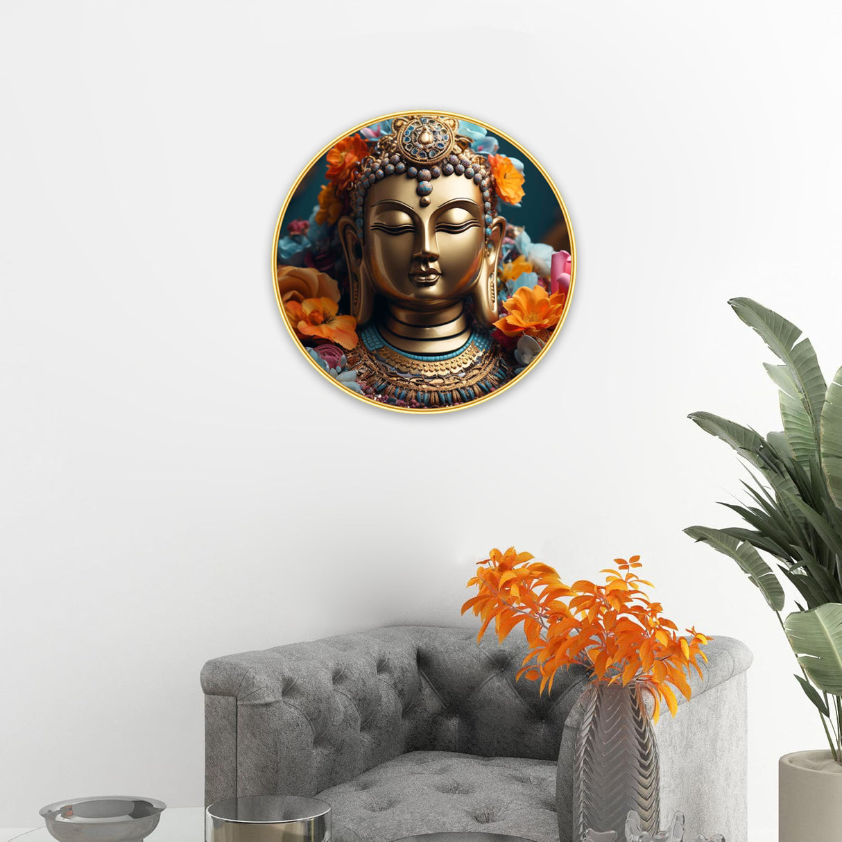 NOBILITY Buddha Painting modern sparkle lamination wall art with premium golden slim frame for Home Living Room Office Wedding Return Christmas Diwali Gift Items for Friends Family
