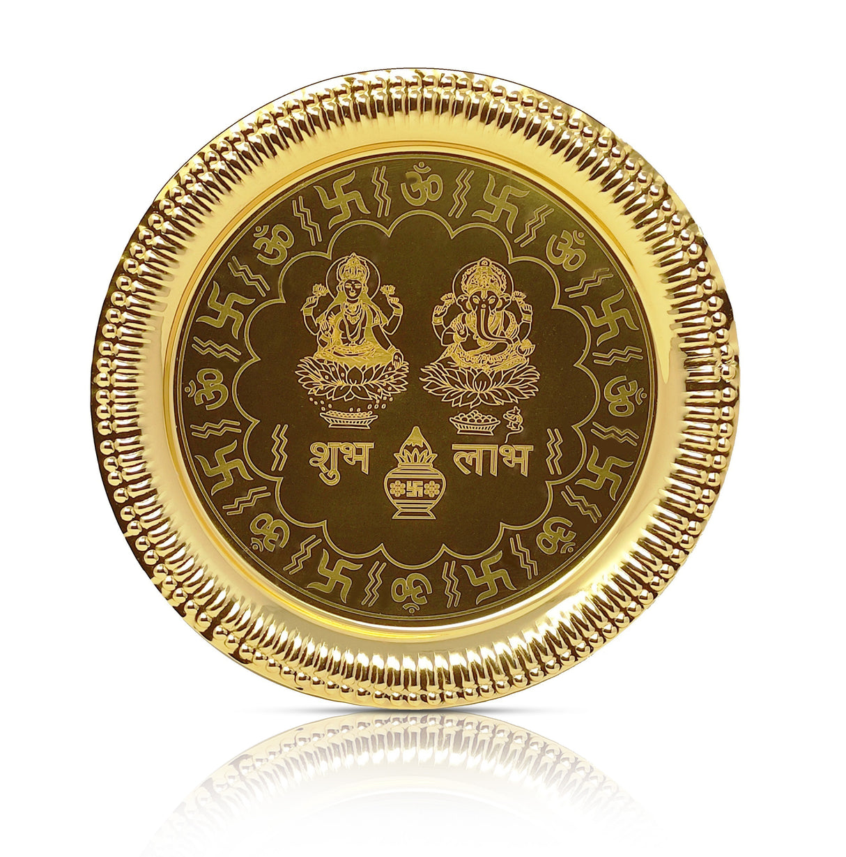 Bengalen Pooja Thali Set Gold Plated with Red Gift Box Designed 22 cm Puja Plate Kalash Bowl Ghanti Spoon Dhup Dan Diya for Home Office Diwali Wedding Return Gift Items