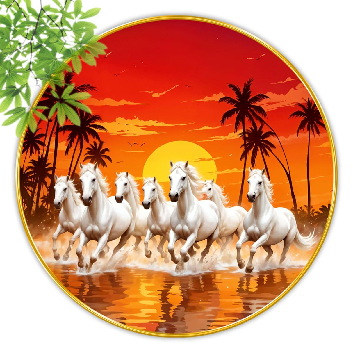 NOBILITY Seven Running Horses Painting modern sparkle lamination wall art with premium golden slim frame for Home Living Room Office Wedding Return Christmas Diwali Gift Items for Friends Family