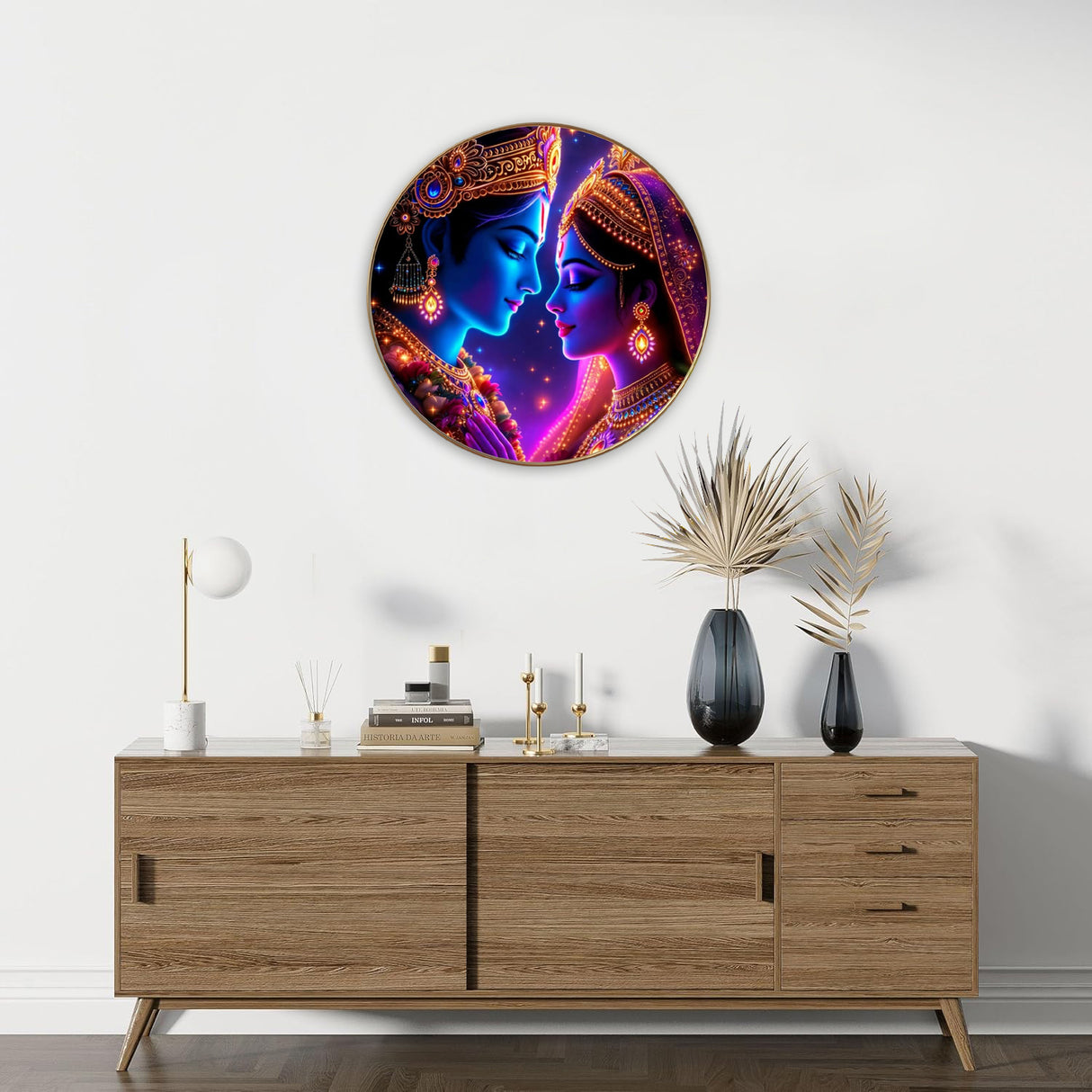 NOBILITY Radha Krishna Wall Art modern sparkle lamination Kanha Painting with premium golden slim frame for Home Living Room Office Wedding Return Christmas Diwali Gift Items for Friends Family