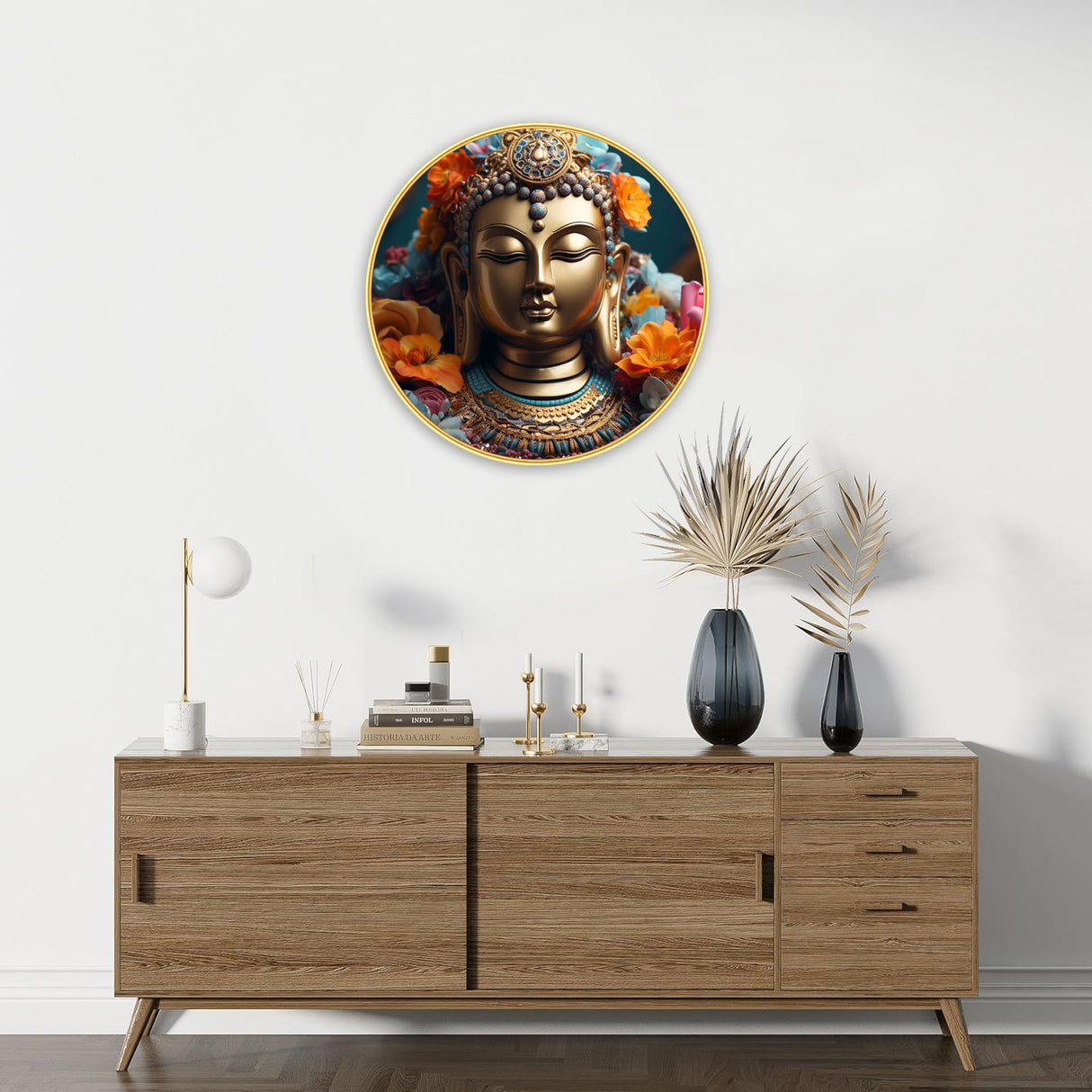 NOBILITY Buddha Painting modern sparkle lamination wall art with premium golden slim frame for Home Living Room Office Wedding Return Christmas Diwali Gift Items for Friends Family
