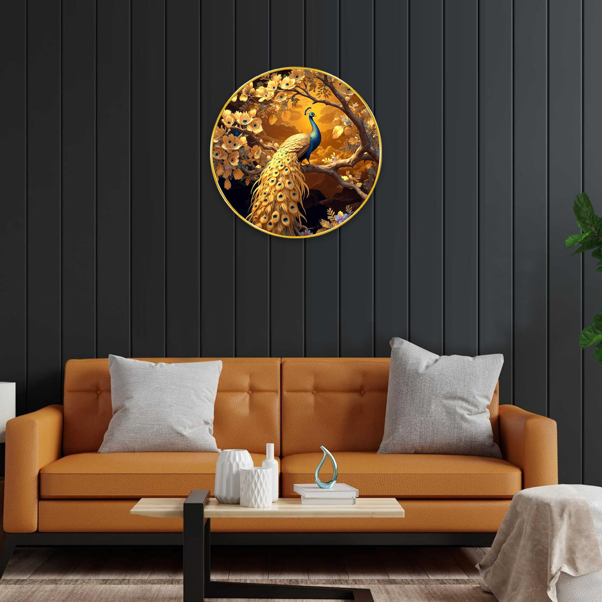 NOBILITY Peacock Painting modern sparkle lamination wall art with premium golden slim frame for Home Living Room Office Wedding Return Christmas Diwali Gift Items for Friends Family