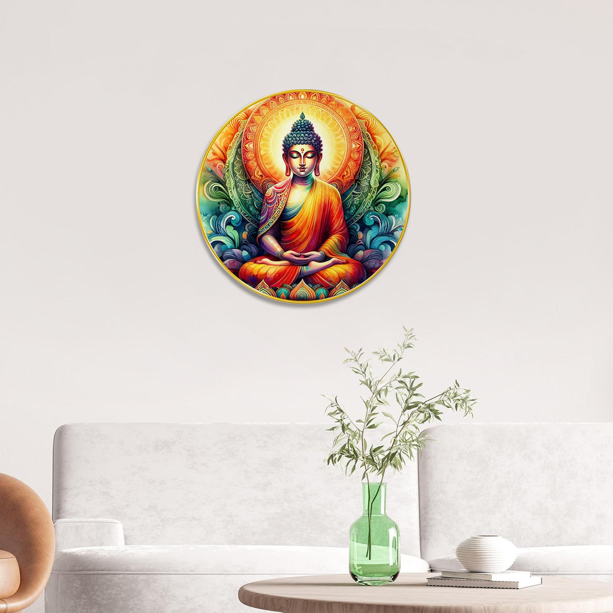 NOBILITY Buddha Painting modern sparkle lamination wall art with premium golden slim frame for Home Living Room Office Wedding Return Christmas Diwali Gift Items for Friends Family
