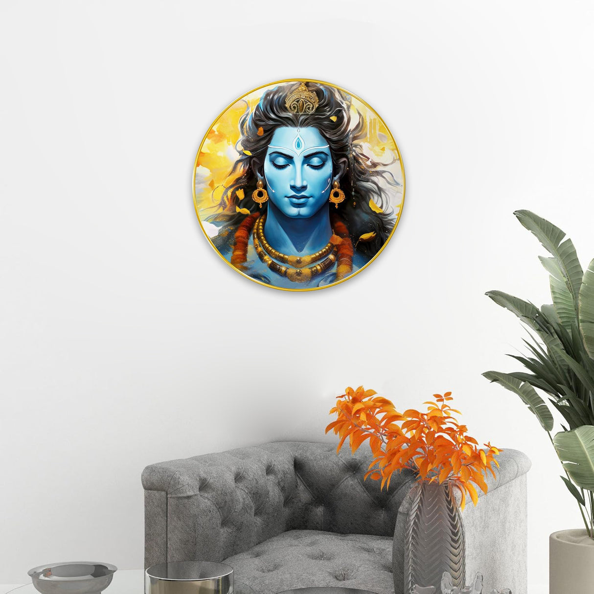 NOBILITY Lord Shiva Painting modern sparkle lamination wall art with premium golden slim frame for Home Living Room Office Wedding Return Christmas Diwali Gift Items for Friends Family