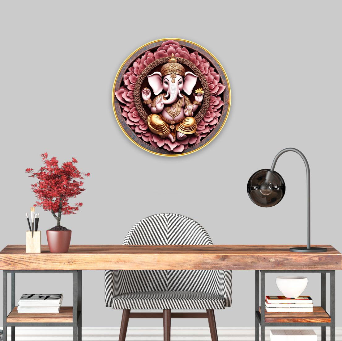 NOBILITY Ganesha Painting modern sparkle lamination wall art with premium golden slim frame for Home Living Room