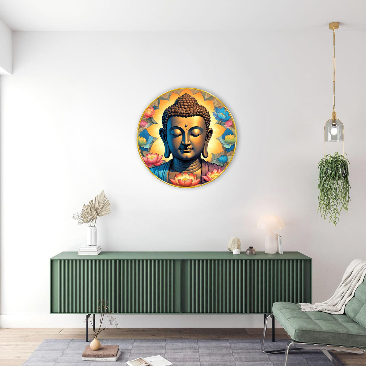 NOBILITY Buddha Painting modern sparkle lamination wall art with premium golden slim frame for Home Living Room Office Wedding Return Christmas Diwali Gift Items for Friends Family