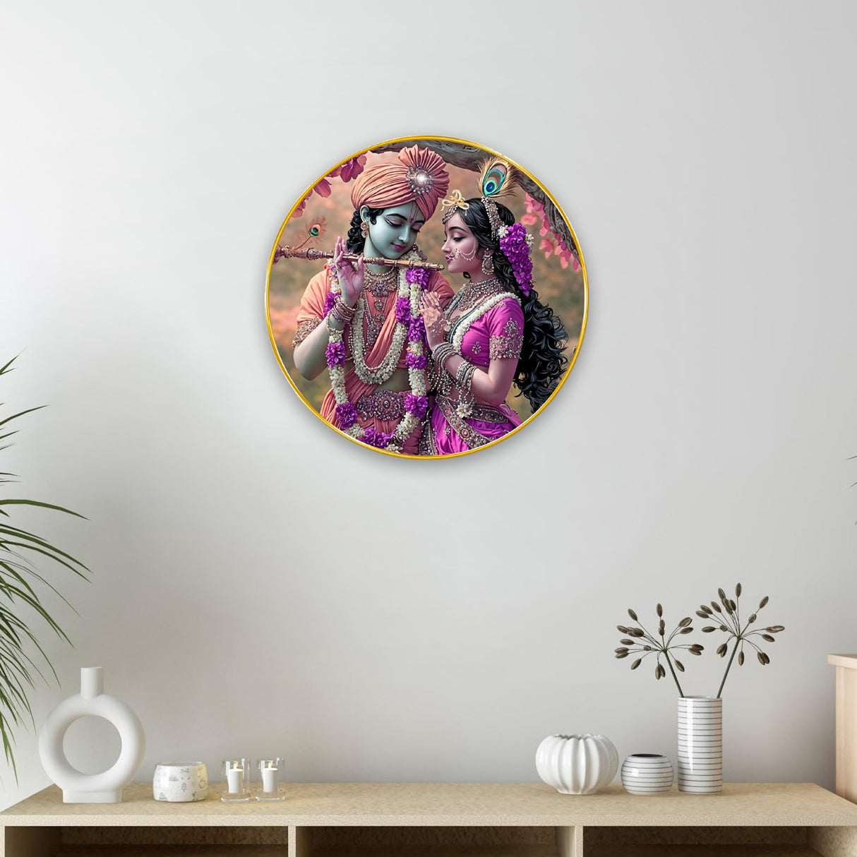 NOBILITY Radha Krishna Painting modern sparkle lamination Kanha wall art with premium golden slim frame for Home Living Room Office Wedding Return Christmas Diwali Gift Items for Friends Family