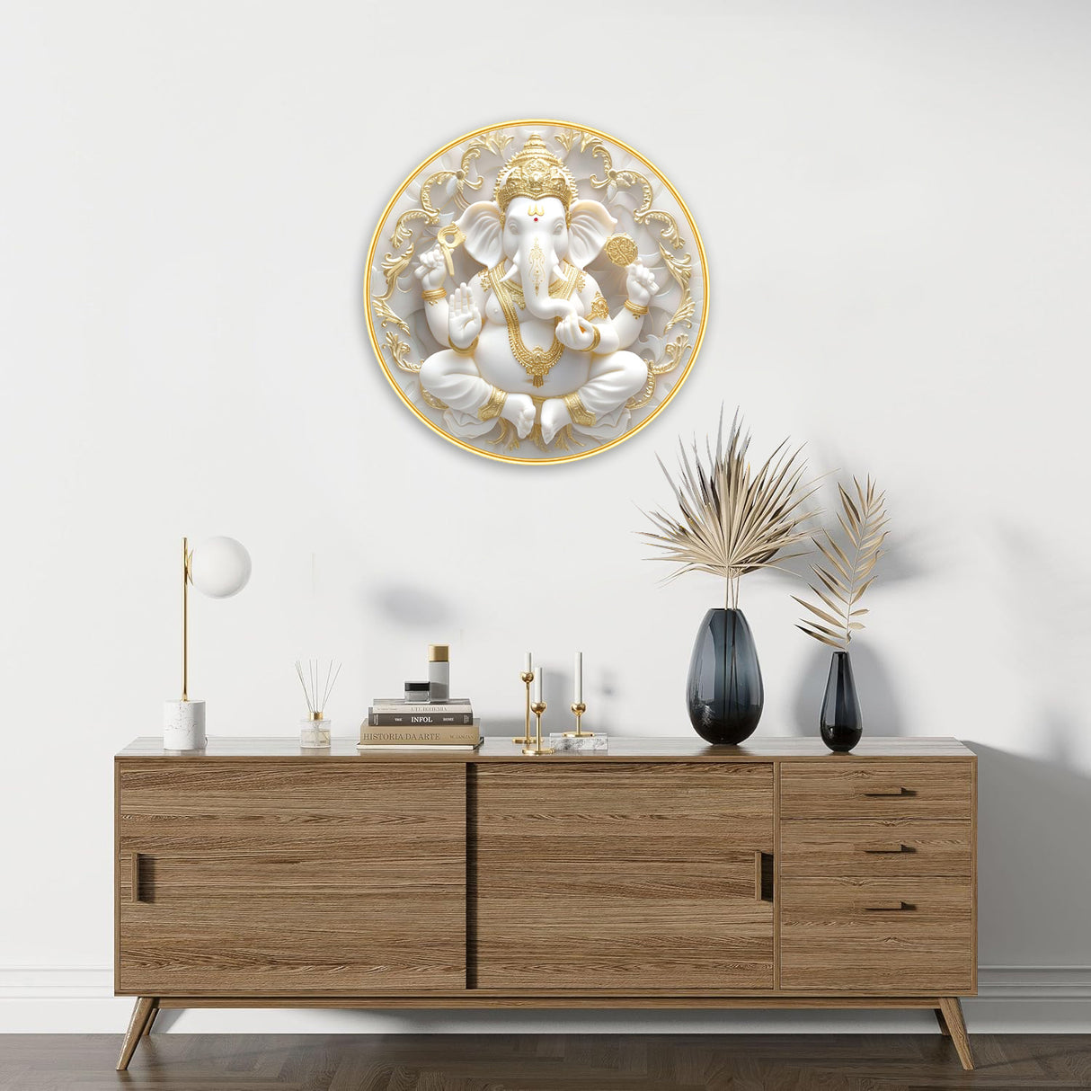 NOBILITY Ganesha Painting modern sparkle lamination Ganesh wall art with premium golden slim frame for Home Living Room Office Wedding Return Diwali Gift Items for Friends Family