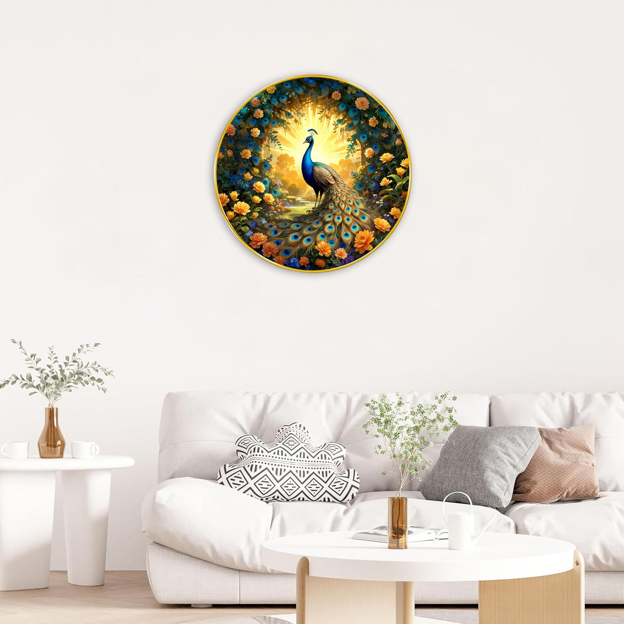 NOBILITY Peacock Painting modern sparkle lamination wall art with premium golden slim frame for Home Living Room Office Wedding Return Christmas Diwali Gift Items for Friends Family