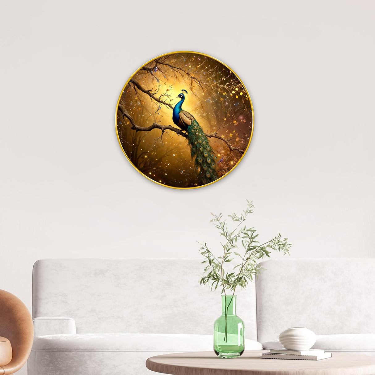 NOBILITY Peacock Painting modern sparkle lamination wall art with premium golden slim frame for Home Living Room Office Wedding Return Christmas Diwali Gift Items for Friends Family