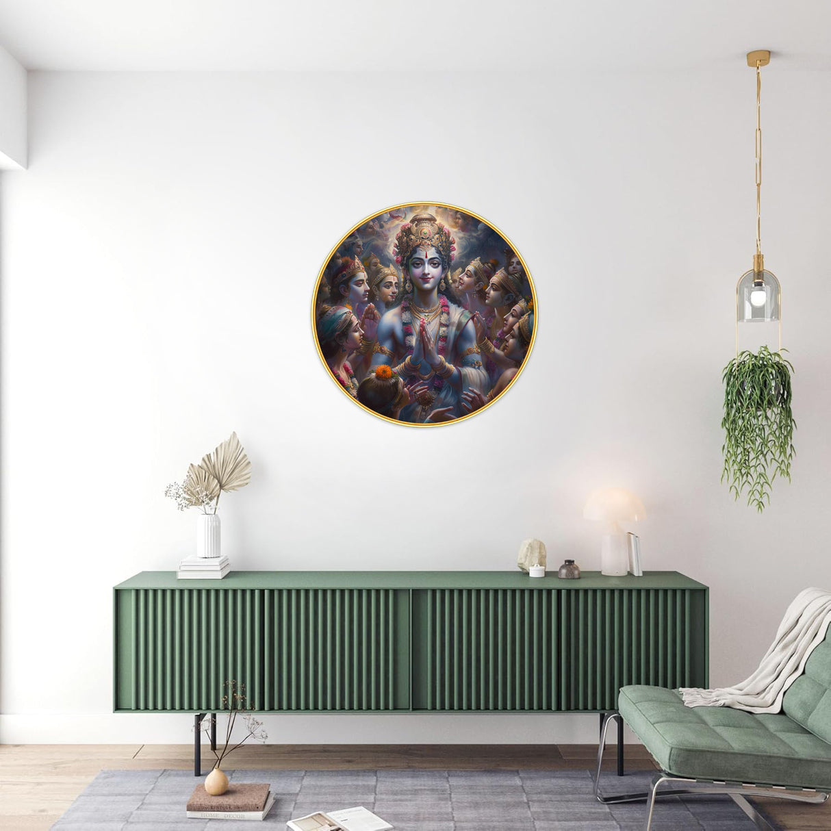 NOBILITY Lord Vishnu Painting modern sparkle lamination wall art with premium golden slim frame for Home Living Room