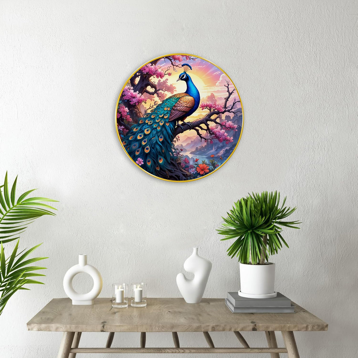 NOBILITY Peacock Painting modern sparkle lamination wall art with premium golden slim frame for Home Living Room Office Wedding Return Christmas Diwali Gift Items for Friends Family