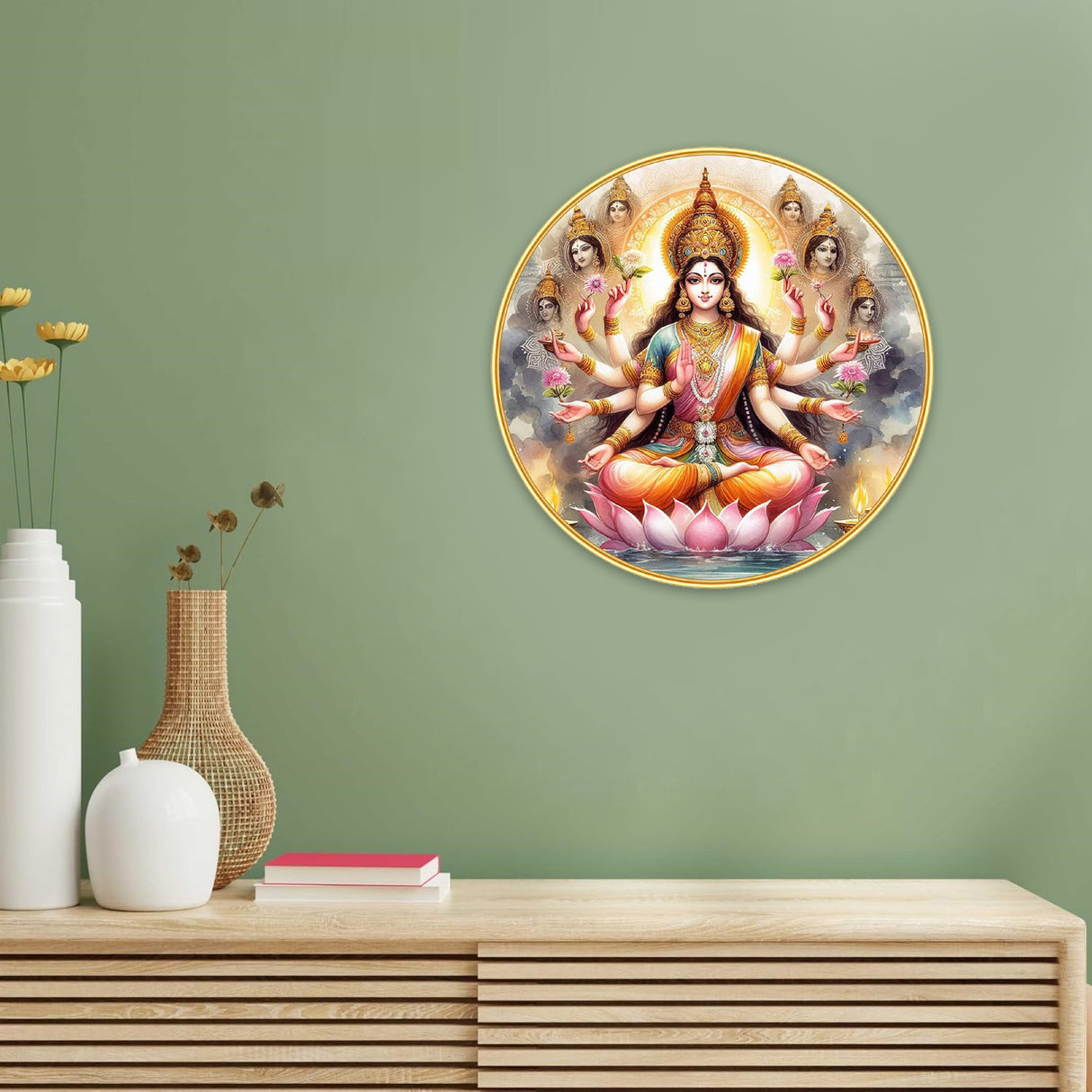NOBILITY Mata Lakshmi Painting modern sparkle lamination wall art with premium golden slim frame for Home Living Room
