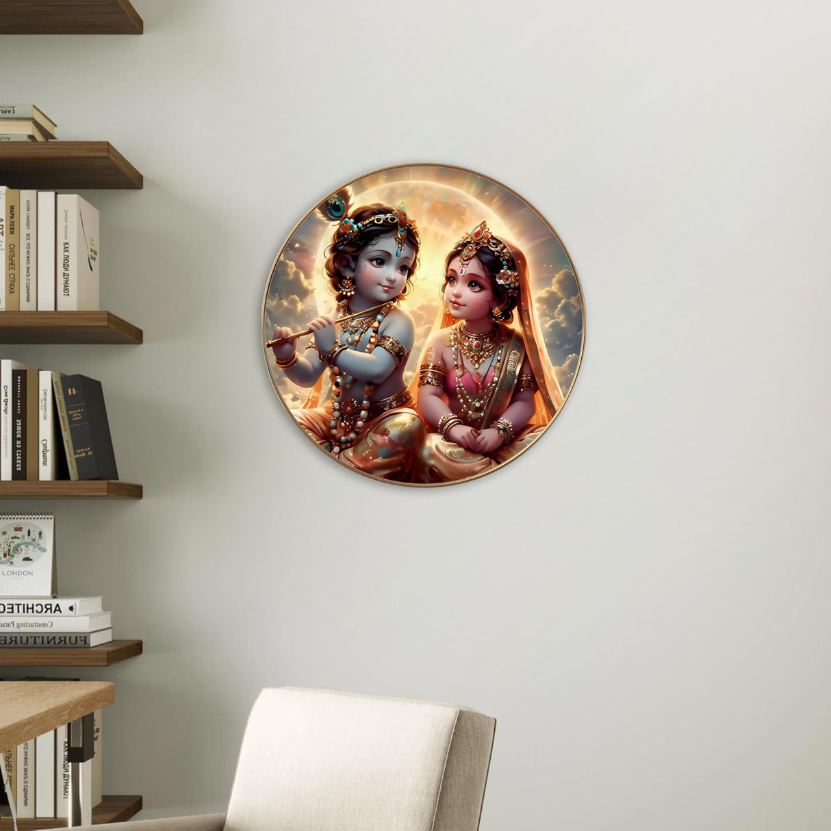 NOBILITY Radha Krishna Painting modern sparkle lamination wall art with premium golden slim frame for Home Living Room