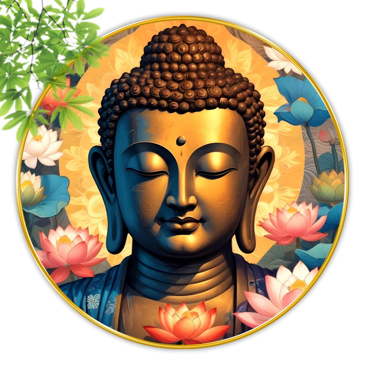 NOBILITY Buddha Painting modern sparkle lamination wall art with premium golden slim frame for Home Living Room Office Wedding Return Diwali Gift Items for Friends Family