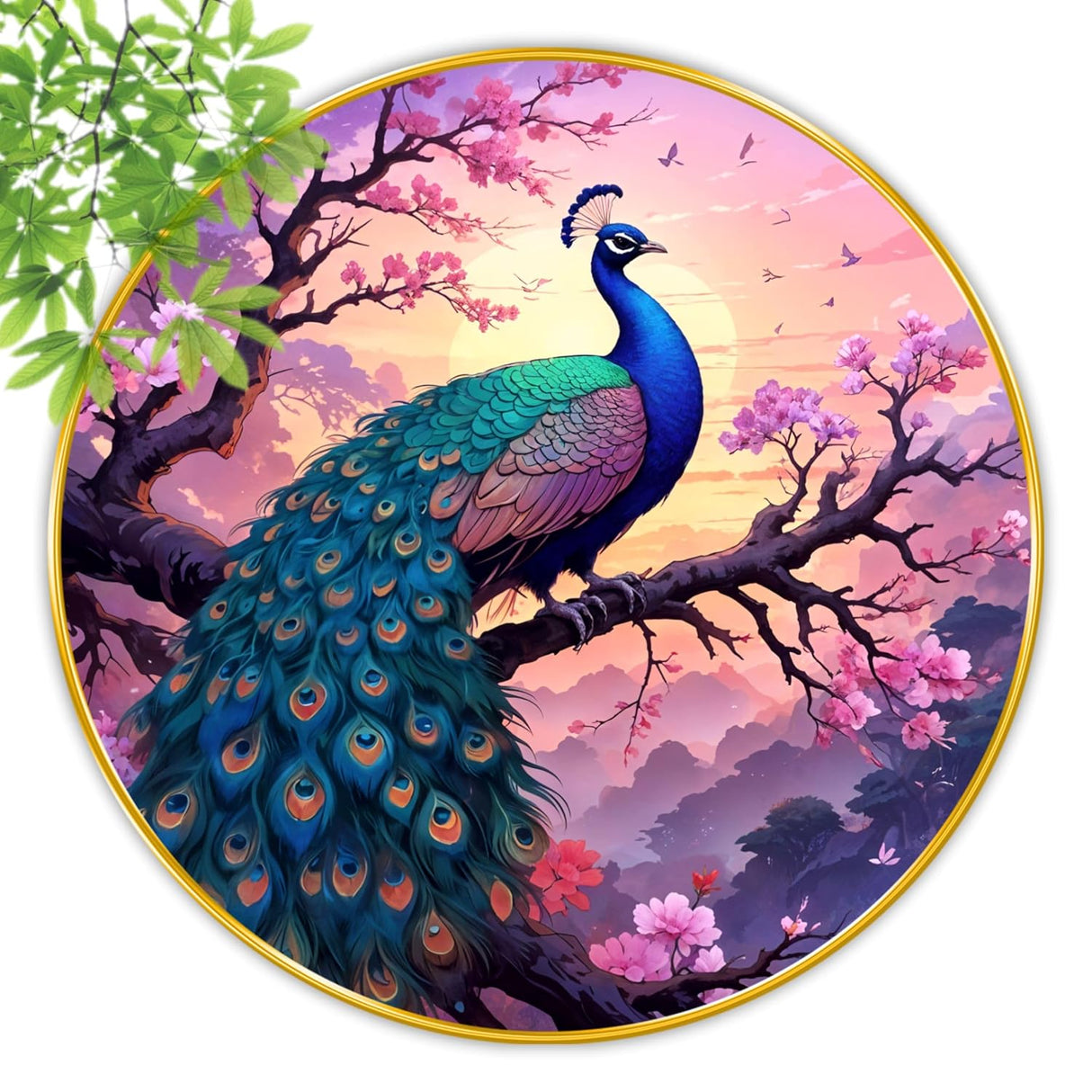 NOBILITY Peacock Painting modern sparkle lamination wall art with premium golden slim frame