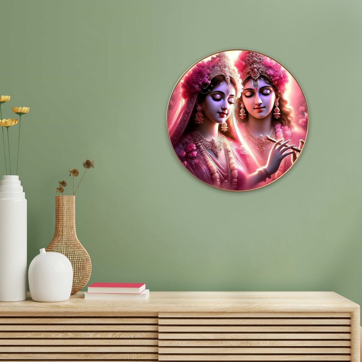 NOBILITY Radha Krishna Painting modern sparkle lamination Kanha wall art with premium golden slim frame for Home Living Room Office Wedding Return Christmas Diwali Gift Items for Friends Family