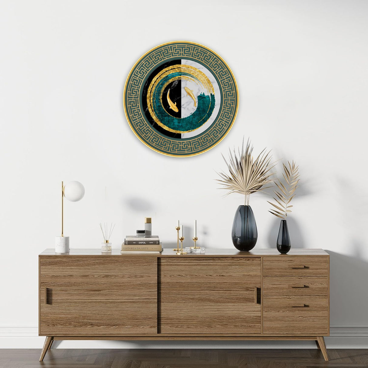 NOBILITY Fish Painting modern sparkle lamination wall art with premium golden slim frame for Home Living Room Office Wedding Return Christmas Diwali Gift Items for Friends Family