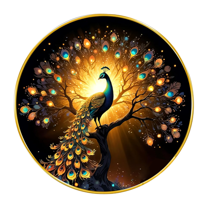 NOBILITY Peacock Painting modern sparkle lamination wall art with premium golden slim frame for Home Living Room Office Wedding Return Christmas Diwali Gift Items for Friends Family