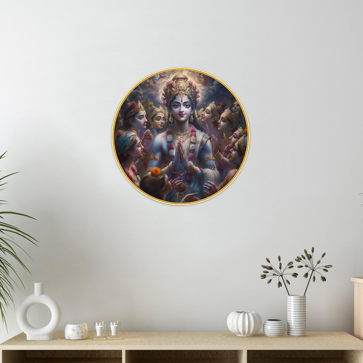 NOBILITY Lord Vishnu Painting modern sparkle lamination wall art with premium golden slim frame for Home Living Room