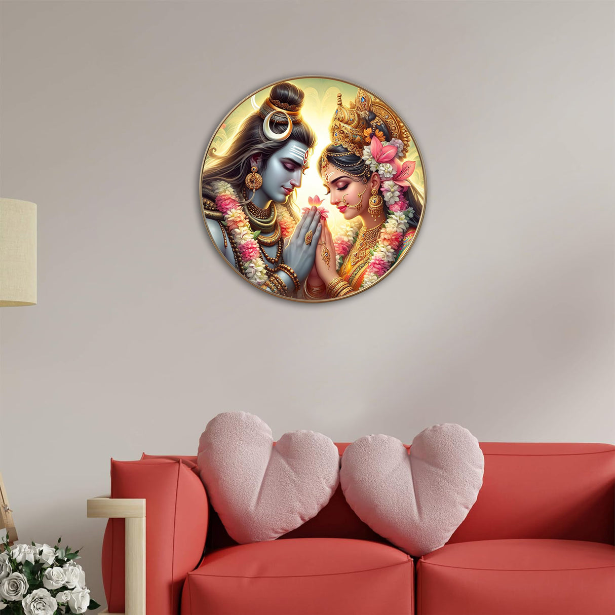 NOBILITY Shiv Parvati Painting modern sparkle lamination Sahiva Druga wall art with premium golden slim frame for Home Living Room Office Wedding Return Christmas Diwali Gift Items for Friends Family