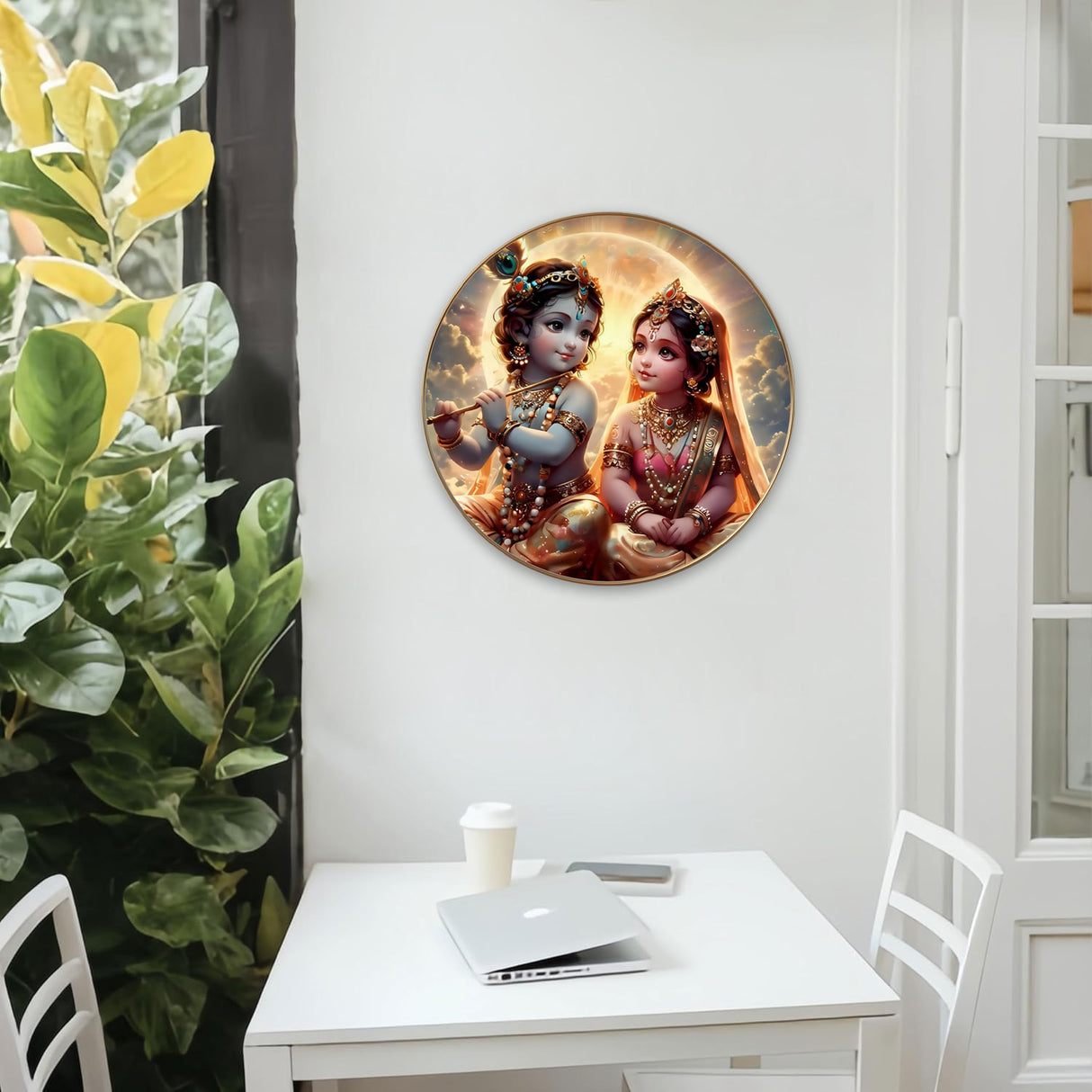 NOBILITY Radha Krishna Painting modern sparkle lamination wall art with premium golden slim frame for Home Living Room