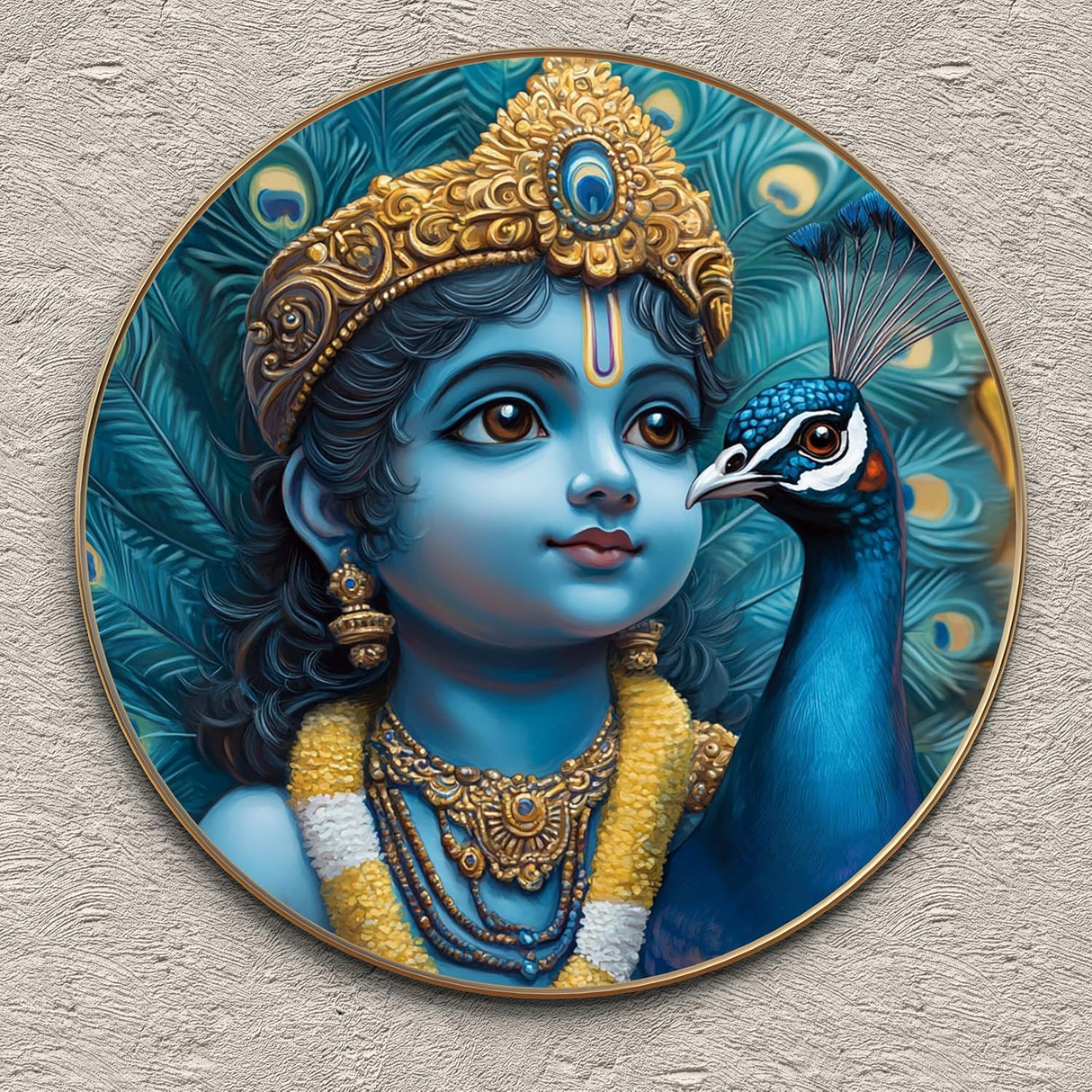 NOBILITY Krishna Painting modern sparkle lamination Kanha wall art with premium golden slim frame for Home Living Room Office Wedding Return Christmas Diwali Gift Items for Friends Family